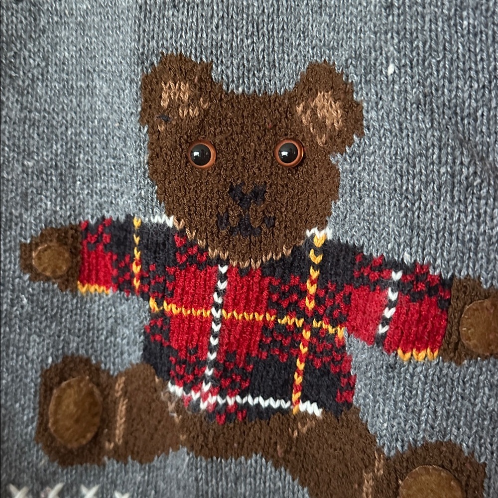 Vintage Karen Scott Christmas sweater, teddy bear plaid trendy! Size small red - Picture 3 of 7